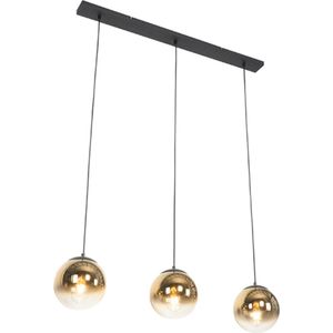 QAZQA pallon - Art Deco Hanglamp eettafel voor boven de eettafel | in eetkamer - 3 lichts - L 100 cm - Zwart Goud - Woonkamer | Slaapkamer | Keuken