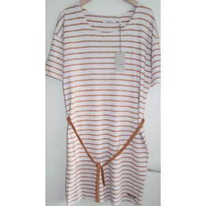Striped Cotton Jersey Dress MOSCOW - Whisper White/Bronze - Maat M