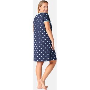 Be Mammy BE-BE20-287-ND Dames Nachtemd – Nachtjapon - Zwangerschaps Nachthemd - korte mouwen - met drukknopen - Katoen - Donkerblauw Turquoise Heart - L