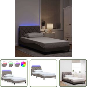 The Living Store Bedframe met LED zonder matras 100x200 cm stof Taupe - Slaapcomfort - Led Verlichting - Tweepersoons Bed - Hoofdbord Kussens - Design Bed Frame