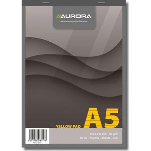 Schrijfblok Aurora A5 lijn 80vel 80gr geel - 5 stuks