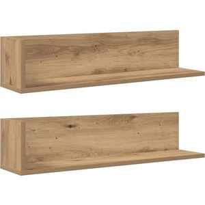 vidaXL - Wandschappen - 2 - st - 75x16,5x16,5 - bewerkt - hout - artisanaal - eiken