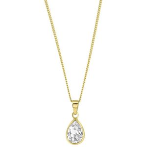 Lucardi Dames Ketting hanger druppel kristal - Echt Zilver - Ketting - Moederdag Cadeautje - 5 cm - Goudkleurig