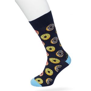 Bonnie Doon Heren Sokken met Donuts Print maat 40/46 Donker Blauw - Thema Sokken - Donut - Cadeau Sokken - Word je Happy en vrolijk van - Zacht Katoen met Gladde Teennaad - Comfortabel - Perfect Cadeau - Black Iris - BT992125.134