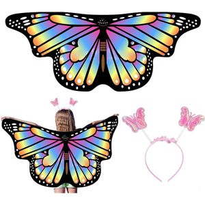 Vlindervleugels Meisjeskostuum Feeënvleugels Initiatief Kinderen Met Vleugels en Vlinders Cape Kostuum Luxe Jurken voor Meisjes Spelletjes Feesten 3-6 jaar (Kleurrijk)
