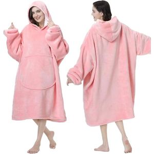 Hoodydeken, Knuffeldeken met mouwen en capuchon, hoodiedeken, deken met mouwen, oversized capuchontrui voor dames