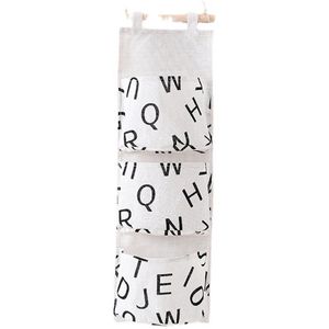 Opbergtas van katoen en linnen, wandhanger voor de achterwand van de deur, kleine stoffen tas, opbergtas 3 lagen - letters
