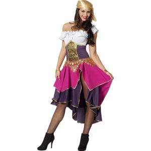 Wilbers & Wilbers - Zigeuner & Zigeunerin Kostuum - Zigeunerin Met Pit - Vrouw - Paars, Roze - Maat 48 - Carnavalskleding - Verkleedkleding