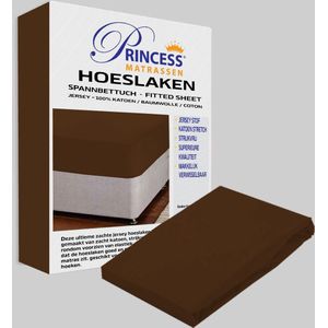 Het Ultieme Zachte Hoeslaken- Jersey -Stretch -100% Katoen-Lits-Jumeaux- 200x200+40cm-Donkerbruin - Voor Boxspring-Waterbed