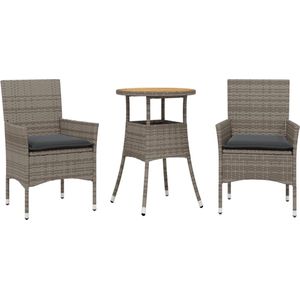 vidaXL - 3-delige - Tuinset - met - kussens - poly - rattan - en - acaciahout - grijs