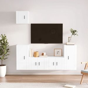 The Living Store TV-meubelset - Classic - Hoogglans wit - 2 x 57x34.5x40 cm - 2 x 40x34.5x80 cm - 1 x 40x34.5x40 cm