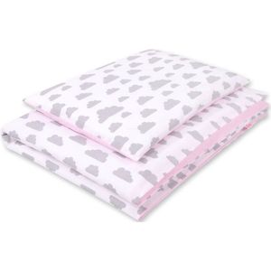 Baby katoenen beddengoedset 2-dlg - wolken grijs/roze