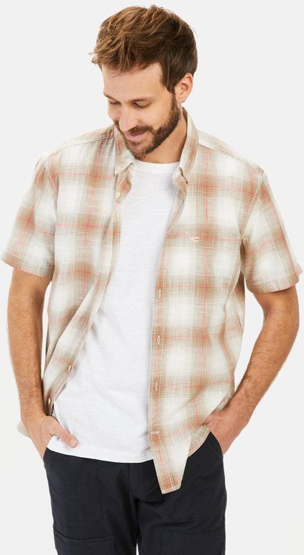 camel active - Geruit Kort Mouw Shirt - Zonvervaagd Rood - 100% Katoen