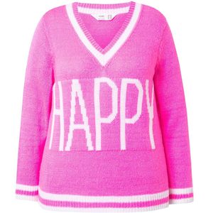 Angel of Style Angel of Style - Dames - Trui straight fit HAPPY-opschrift lange mouw - Neon bes - Maat 42+