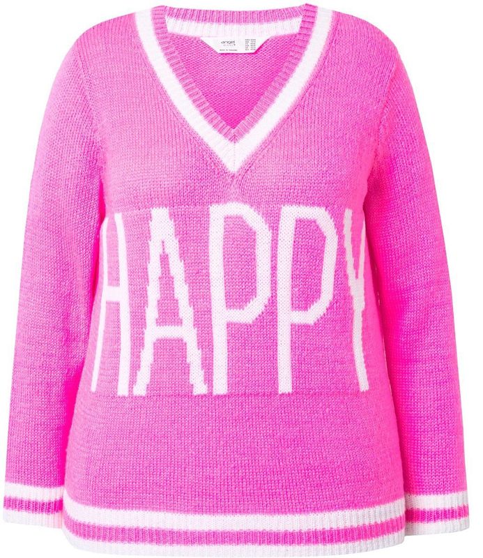Angel of Style Angel of Style - Dames - Trui straight fit HAPPY-opschrift lange mouw - Neon bes - Maat 42+