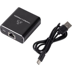Ethernet Gigabit Netwerk Actieve Splitter Adapter - 1 naar 2 poorten - 1000MBps - Met USB-C voeding kabel - Internet Switch - zwart
