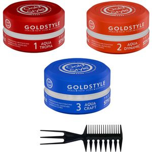 Gold Style Haarwax Set – 3 Verschillende Styling Waxen (3 x 150 ml) + Styling Kam - Haar Wax Mannen - Haar Wax