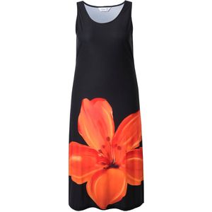 MIAMODA MIAMODA - Dames - Midi-jurk van jersey mouwloze A-lijn bloem bij de zoom - Zwart - Maat 44