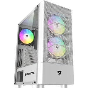 Witte Mid Tower Gaming PC Behuizing met ARGB Ventilatoren en Gehard Glas
