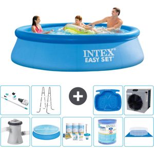 Intex Rond Opblaasbaar Easy Set Zwembad - 305 x 76 cm - Blauw - Inclusief Pomp Solarzeil - Onderhoudspakket - Filter - Grondzeil - Stofzuiger - Ladder - Voetenbad - Warmtepomp