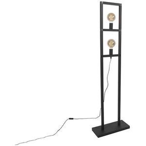 QAZQA simple_cage - Industriele Vloerlamp | Staande Lamp - 2 lichts - H 1560 mm - Zwart - Industrieel - Woonkamer | Slaapkamer