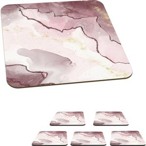 Onderzetters voor glazen - Marmer - Geel - Lijn - 10x10 cm - Glasonderzetters - 6 stuks