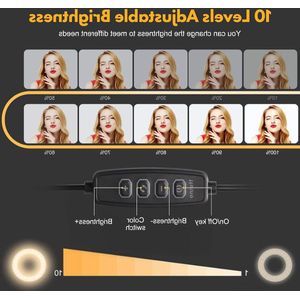 Ringlamp 5 inch met statief en clip - 5 verlichtingsmodi - 10 helderheden - 360° rotatie - Tik Tok selfie - afstandsbediening - video - live - YouTube - make-up.