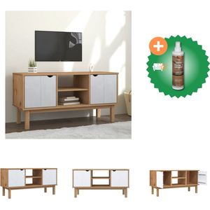 vidaXL Tv-meubel OTTA 113-5x43x57 cm massief grenenhout bruin en wit - Kast - Inclusief Houtreiniger en verfrisser