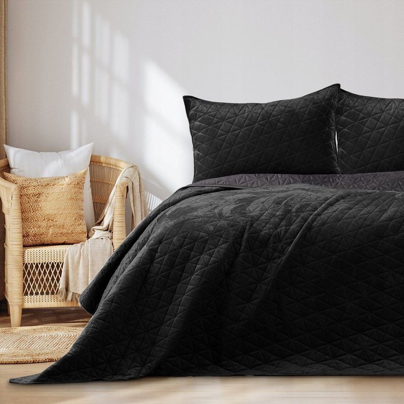 RESTILO - Laila - Sprei - Zwart - 240x260 cm - Dubbelzijdig Stiksel Fluweel