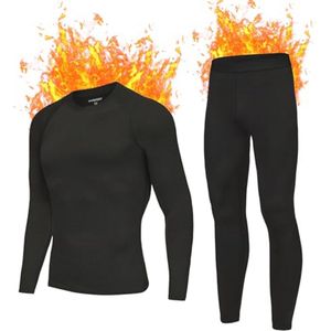 Thermisch ondergoed voor heren - Warm compressieshirt en compressiebroek - Ademend en functioneel winterondergoed - Zwart, XL