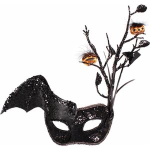 Halloween Oogmasker Zwart - Vleermuis Masker - Met Pompoenen - One Size