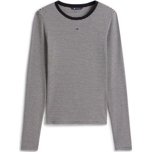 Tommy Jeans T-shirt Tjw Slim Essential Rib Ls Dw0dw17387 0ap Black/ecru Stripe Dames Maat - M