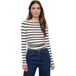 Trendyol Zwarte Viscose/Zachte Stof, Aansluitend, Geplooid/Gedrapeerd Detail, Boothals, Flexibele Gebreide Blouse Tweeaw25Bz00225