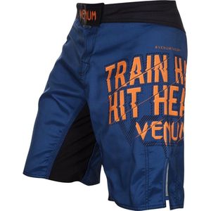 Venum Fightshorts Train Hard Hit Heavy Blauw Oranje