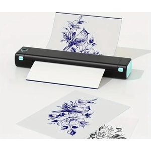Tattoo Stencil Printer - Incl. 10x tattoo papier + opbergzak - Draagbare - Draadloze - Bluetooth Thermal Printer - Voor A4 - Zwart/Groen