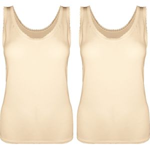 Dames Onderhemd met Kant - 2-Pack - Bamboe Viscose - Beige - Maat L/XL | Zijdezacht, Ademend en Perfecte Pasvorm