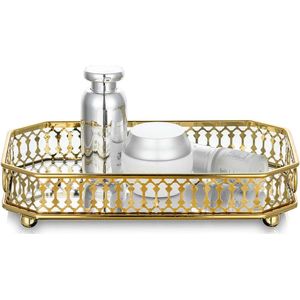 Spiegelglas make-upbakje 24 cm lengte, goud rechthoekig decoratief bakje kaarsenbord sieradenbakje opbergorganisator spiegel wastafelbakje voor dressoir badkamer slaapkamer woondecoratie