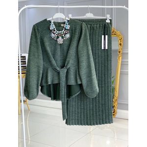 Dames 2-delige trui rok set, trui rok sets, lange mouwen polo trui top A-lijn rok set