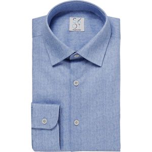 SKOT Fashion Duurzaam Overhemd Heren Fishbone Blue - Lichtblauw - Maat XXL