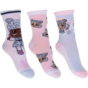 LOL Surprise 3 paar Sokken Pasteltinten - roze / blauw / wit - maat 23/26