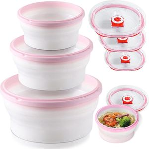 3-delige set vershouddozen met deksel en stoomkoker voorraaddozen met deksel meal prep dozen slakom silicagel vleesdozen voor koelkast BPA-vrij (roze)