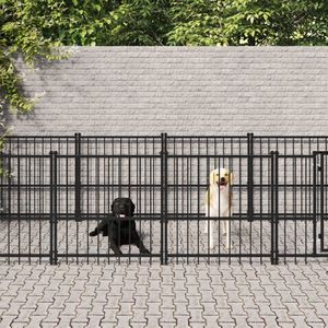 The Living Store Hondenhok Hondenkennel - Zwart Gepoedercoat Staal - 582x193.5x100 cm - Stalen Stangen - Stevige Constructie