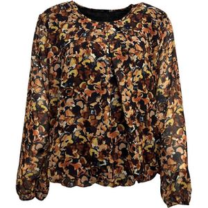 Pink Lady - E201 - Blouse - Bruin Print - Ronde Hals - Lange Mouwen