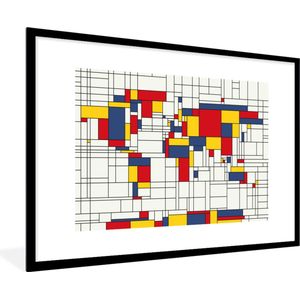 Fotolijst incl. Poster - Wereldkaart - Mondriaan - Kleuren - Kinderen - Jongetje - Meisje - Kids - 120x80 cm - Posterlijst