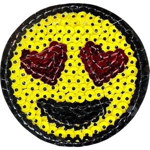 Smiley Emoji Gele Paillette Strijk embleem Patch 6.4 cm / 6.4 cm / Geel Rood Zwart