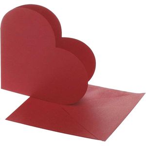 Hartvormige Kaarten, afmeting kaart 12,5x12,5 cm, afmeting envelop 13,5x13,5 cm, rood, 10sets