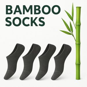 Bamboe Sneakersokken Unisex 4 Paar Maat 39-42 - Sneakersokken - Anti slip - Ademend - Donkergrijs - Zachte Naad - Maat 39-42