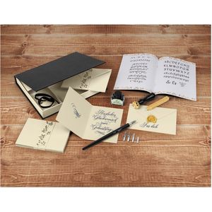 Crelando® Kalligrafieset 30 delig - Kalligrafiepennen - incl. inkt, penhouder, pennen, kaarten en stempel