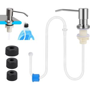 Inbouw Zeepdispenser - RVS - 360° Draaibaar - Handig - Praktisch - Duurzaam - Set Hervulbaa - 26-31mm Gat In Spoelbak Of Keukenblad - Gebogen Mond - Zeeppompje - Zeeppomp - Voor Thuis Aanrecht - ZIilver- Hoge Kwaliteit - Met 1.2M Siliconen Slang