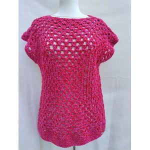 Handmaakte trui korte mouw spencer in rood, roze gemeleerd Maat L